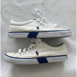 Polo Ralph Lauren Canvas Sneakers in White With Navy Pony/Logo - Women’s 9US